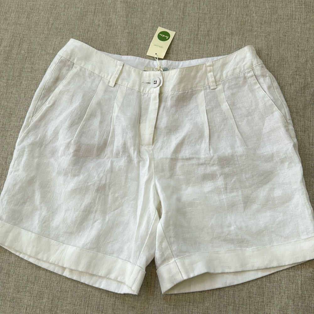 BODEN 100% Linen Shorts White Folded Hem Women’s Size 4L pleated